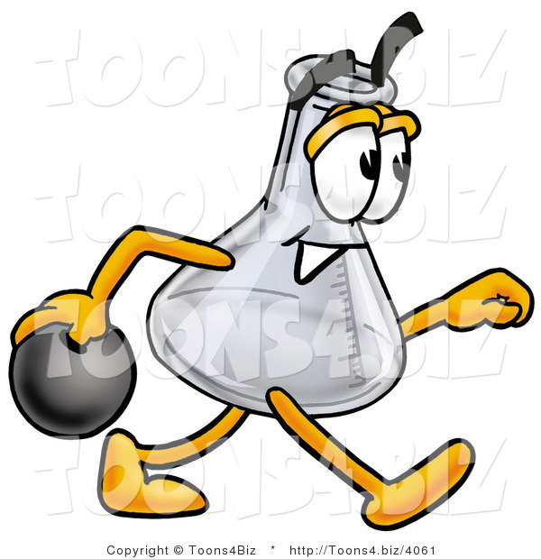 Illustration of a Science Beaker Mascot Holding a Bowling Ball