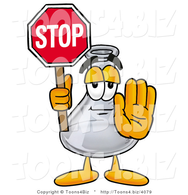 Illustration of a Science Beaker Mascot Holding a Stop Sign