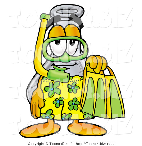 Illustration of a Science Beaker Mascot in Green and Yellow Snorkel Gear