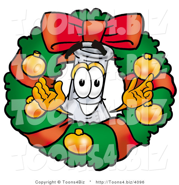 Illustration of a Science Beaker Mascot in the Center of a Christmas Wreath