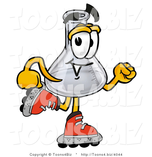 Illustration of a Science Beaker Mascot Roller Blading on Inline Skates