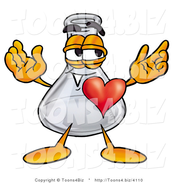 Illustration of a Science Beaker Mascot with His Heart Beating out of His Chest