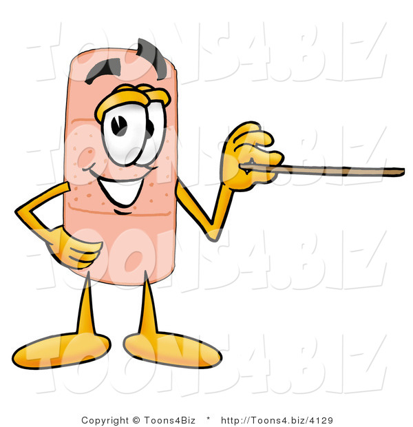 Illustration of an Adhesive Bandage Mascot Holding a Pointer Stick