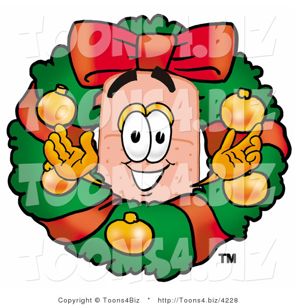 Illustration of an Adhesive Bandage Mascot in the Center of a Christmas Wreath