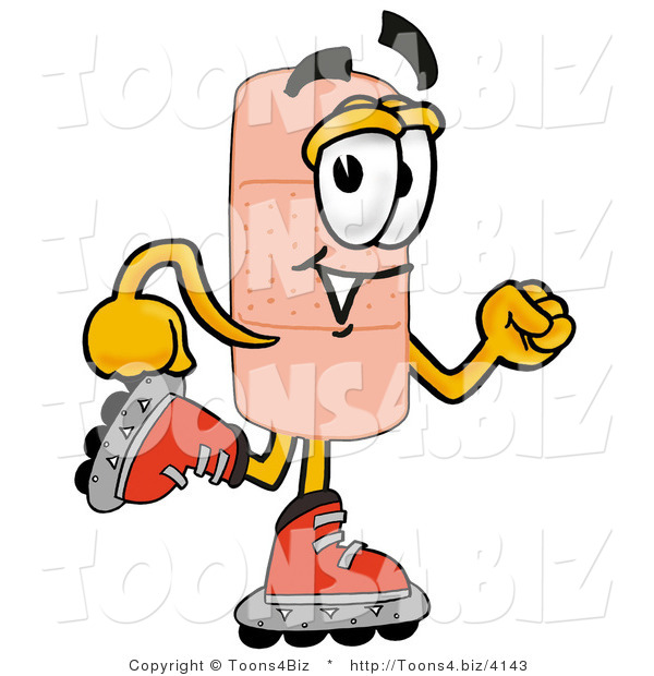 Illustration of an Adhesive Bandage Mascot Roller Blading on Inline Skates