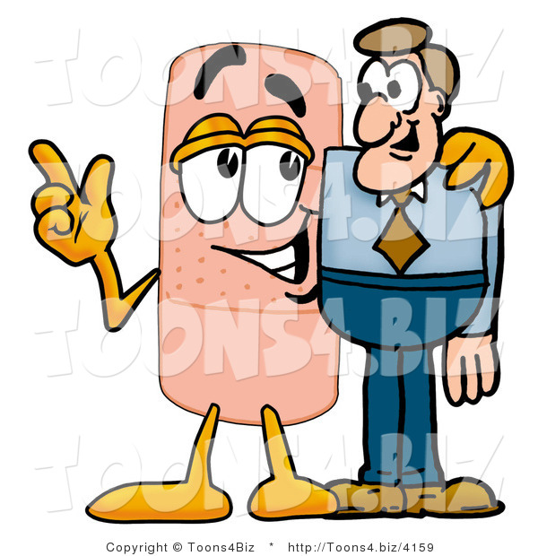 Illustration of an Adhesive Bandage Mascot Talking to a Business Man