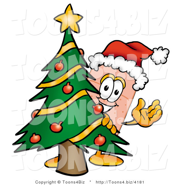 Illustration of an Adhesive Bandage Mascot Waving and Standing by a Decorated Christmas Tree