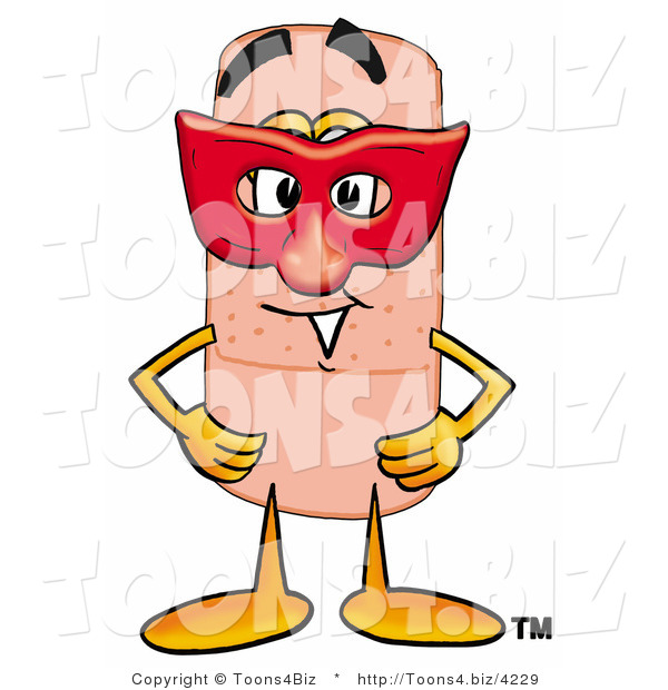 Illustration of an Adhesive Bandage Mascot Wearing a Red Mask over His Face