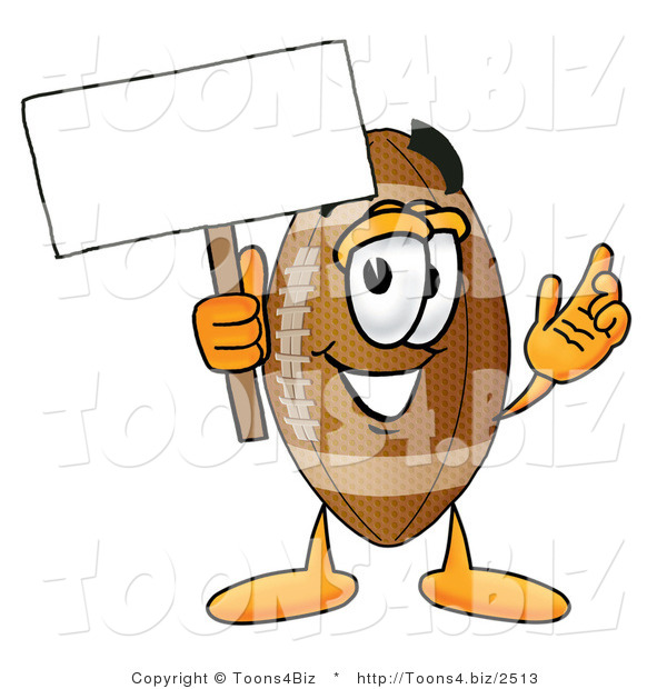 Illustration of an American Football Mascot Holding a Blank Sign