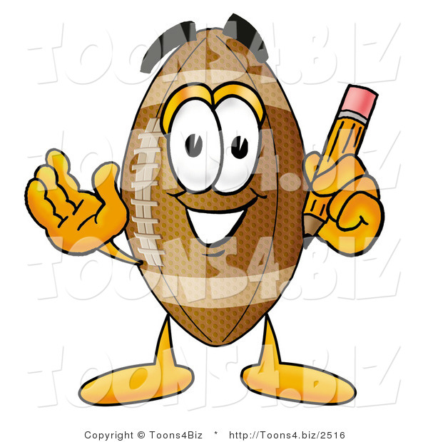 Illustration of an American Football Mascot Holding a Pencil