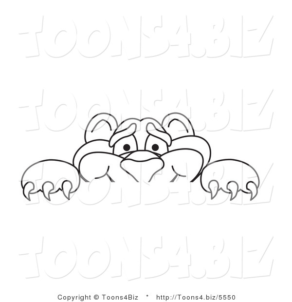 Line Art Vector Illustration of a Cartoon Panther Mascot Looking over a Surface