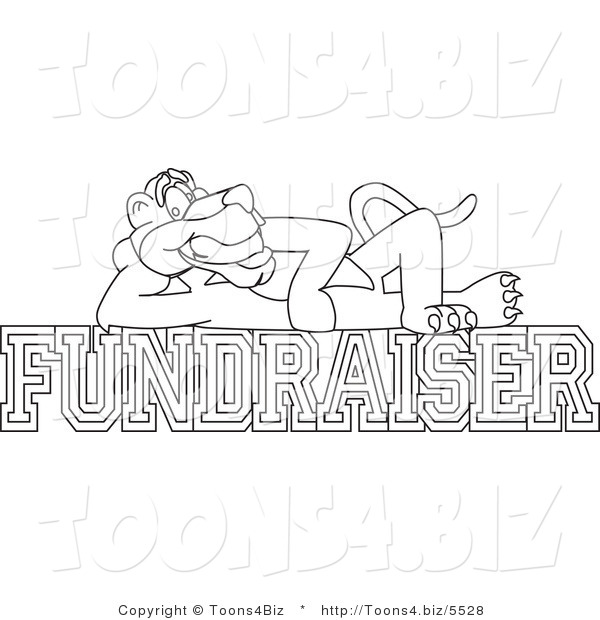 Line Art Vector Illustration of a Cartoon Panther Mascot Reclined on Fundraiser Text