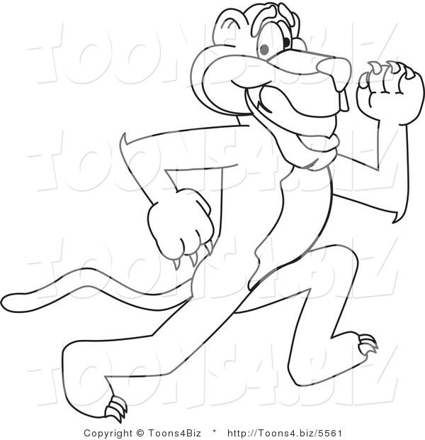 Line Art Vector Illustration of a Cartoon Panther Mascot Running