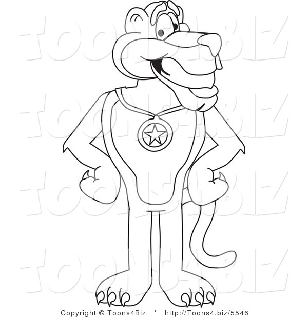 Line Art Vector Illustration of a Cartoon Panther Mascot Wearing a Medal