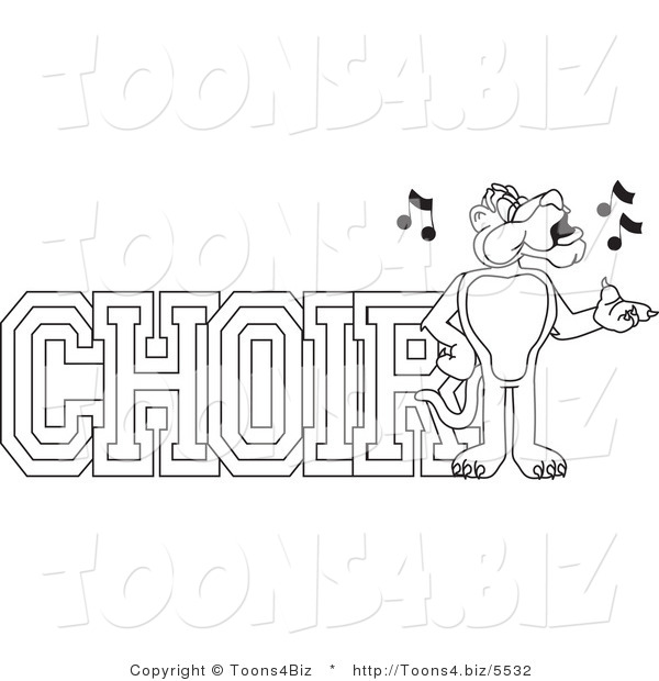 Line Art Vector Illustration of a Cartoon Panther Mascot with Choir Text