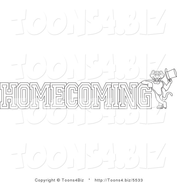 Line Art Vector Illustration of a Cartoon Panther Mascot with Homecoming Text