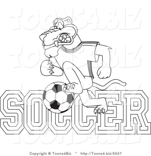 Line Art Vector Illustration of a Cartoon Panther Mascot with Soccer Text