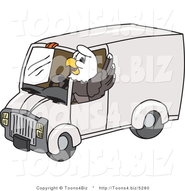 Vector Illustration of a Bald Eagle Mascot Driving a Delivery Van