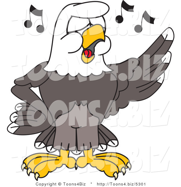 Vector Illustration of a Bald Eagle Mascot Singing in Choir