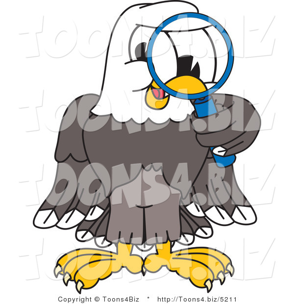 Vector Illustration of a Bald Eagle Mascot Using a Magnifying Glass