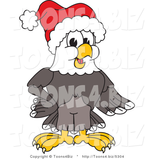 Vector Illustration of a Bald Eagle Mascot Wearing a Santa Hat