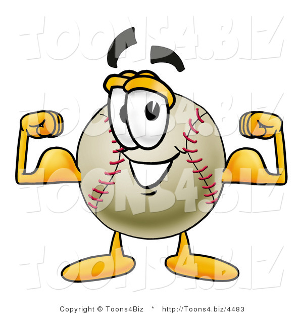 Vector Illustration of a Baseball Mascot Flexing His Arm Muscles