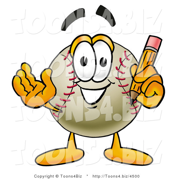 Vector Illustration of a Baseball Mascot Holding a Pencil