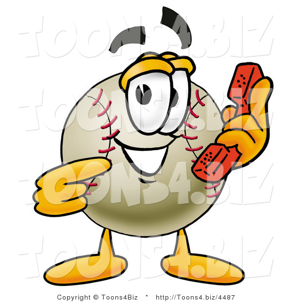 Vector Illustration of a Baseball Mascot Holding a Telephone