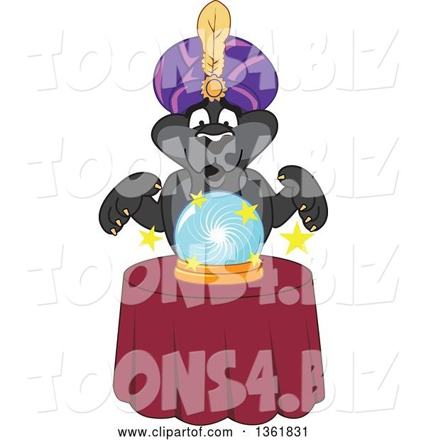 Vector Illustration of a Black Panther School Mascot Fortune Teller Looking into a Crystal Ball, Symbolizing Being Proactive