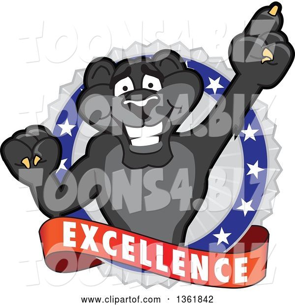 Vector Illustration of a Black Panther School Mascot Holding up a Finger on an Excellence Badge