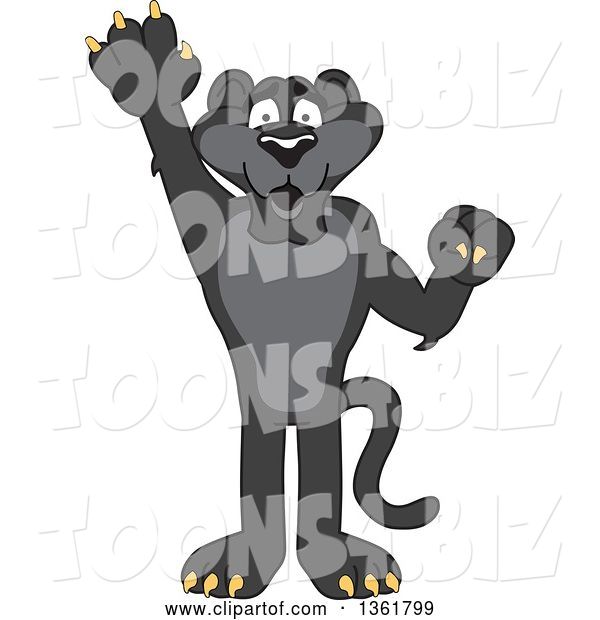 Vector Illustration of a Black Panther School Mascot Raising a Hand to Volunteer or Lead, Symbolizing Responsibility