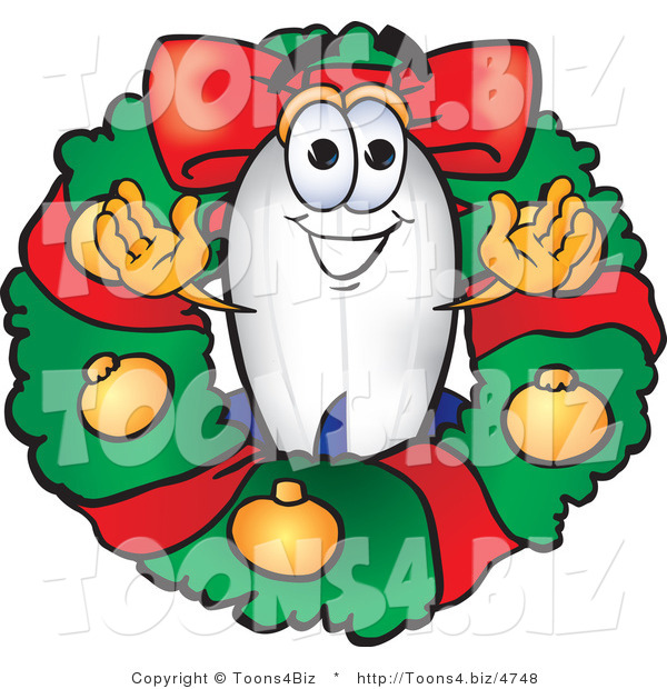 Vector Illustration of a Blimp Mascot in the Center of a Christmas Wreath
