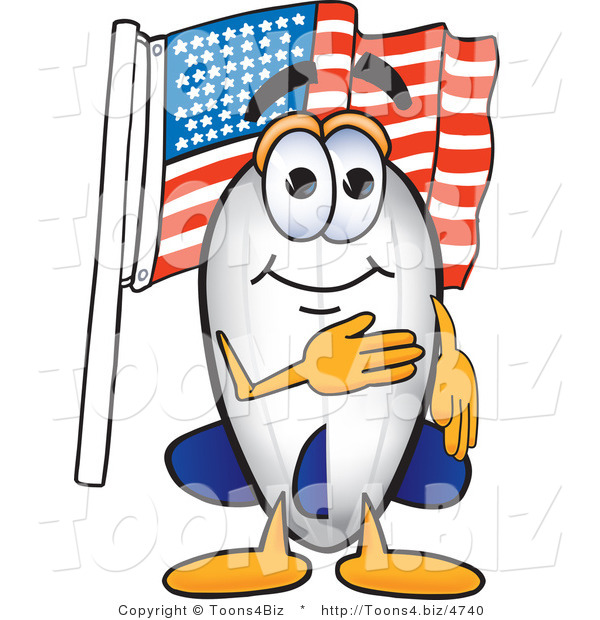 Vector Illustration of a Blimp Mascot Pledging Allegiance to the American Flag