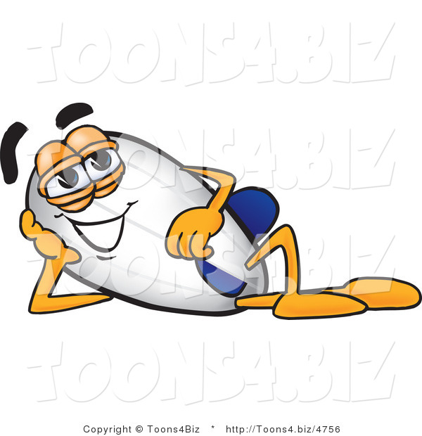 Vector Illustration of a Blimp Mascot Reclined with His Head Resting on His Hand