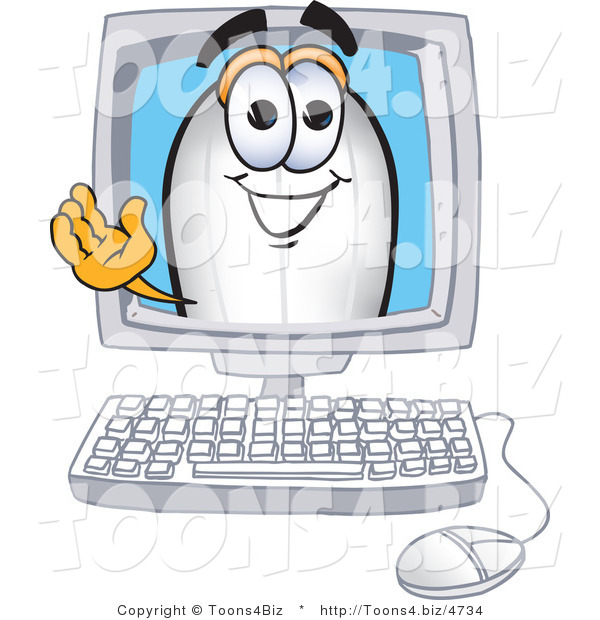 Vector Illustration of a Blimp Mascot Waving from a Computer Screen