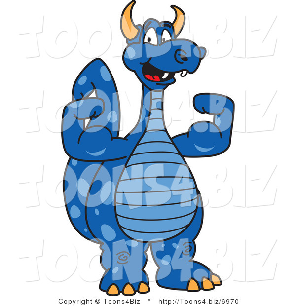 Vector Illustration of a Blue Cartoon Dragon Mascot Flexing