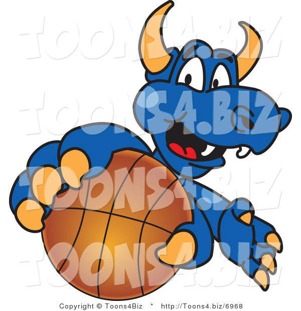 Vector Illustration of a Blue Cartoon Dragon Mascot Grabbing a Basketball
