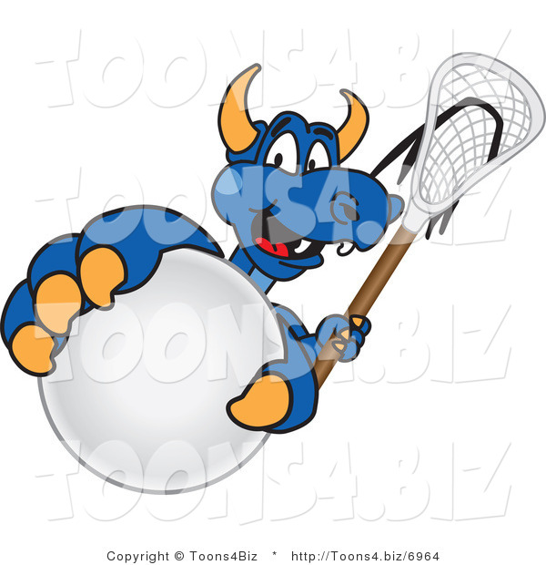 Vector Illustration of a Blue Cartoon Dragon Mascot Grabbing a Lacrosse Ball