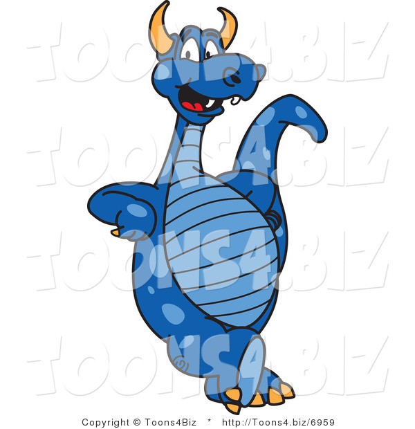 Vector Illustration of a Blue Cartoon Dragon Mascot Leaning