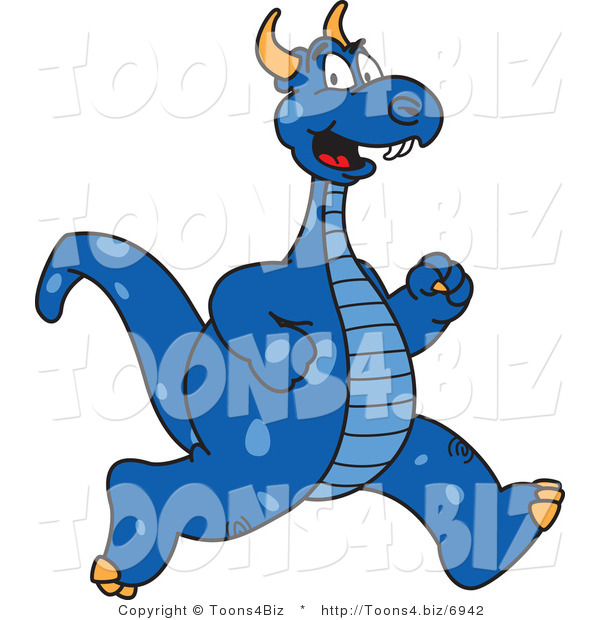 Vector Illustration of a Blue Cartoon Dragon Mascot Running