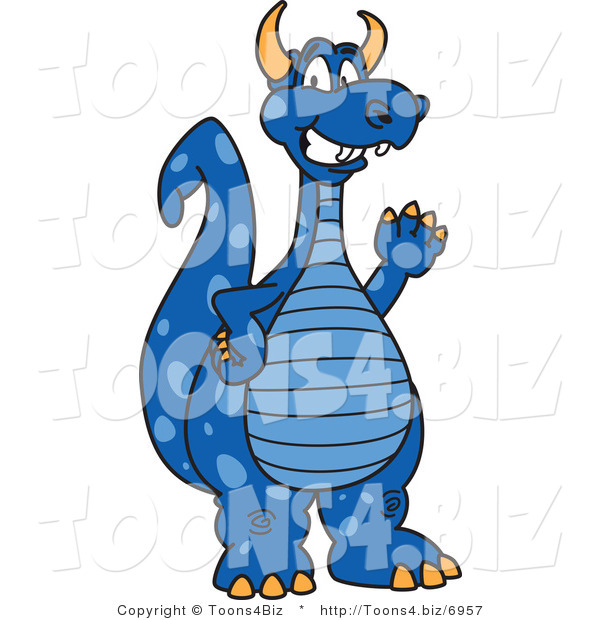 Vector Illustration of a Blue Cartoon Dragon Mascot Waving