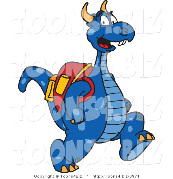 Vector Illustration of a Blue Cartoon Dragon Mascot Wearing a Backpack