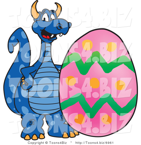 Vector Illustration of a Blue Cartoon Dragon Mascot with an Easter Egg