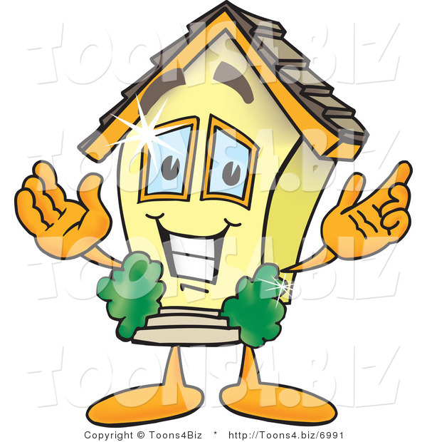 Vector Illustration of a Brand New Cartoon Home Mascot Smiling with Open Arms in Welcoming Position