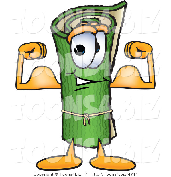 Vector Illustration of a Carpet Roll Mascot Flexing His Arm Muscles