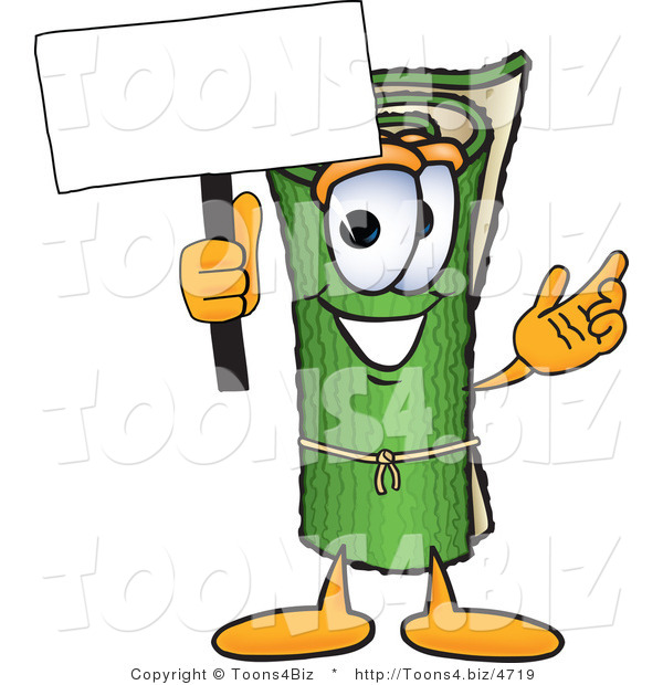 Vector Illustration of a Carpet Roll Mascot Holding a Blank Sign