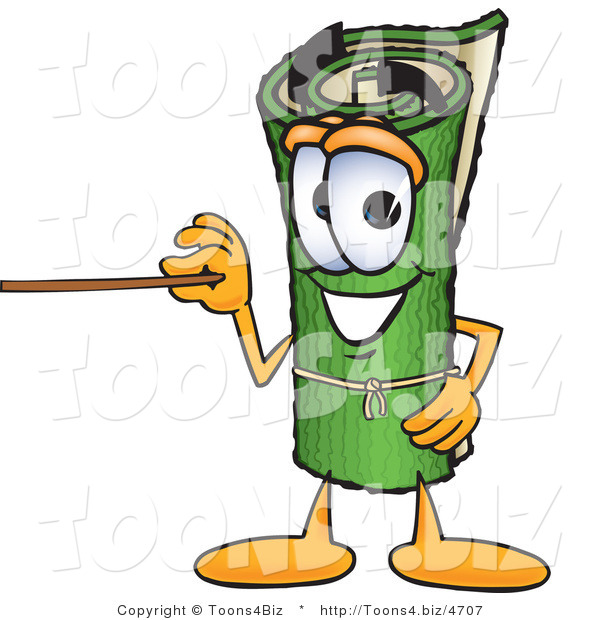 Vector Illustration of a Carpet Roll Mascot Using a Pointer Stick