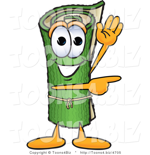 Vector Illustration of a Carpet Roll Mascot Waving and Pointing