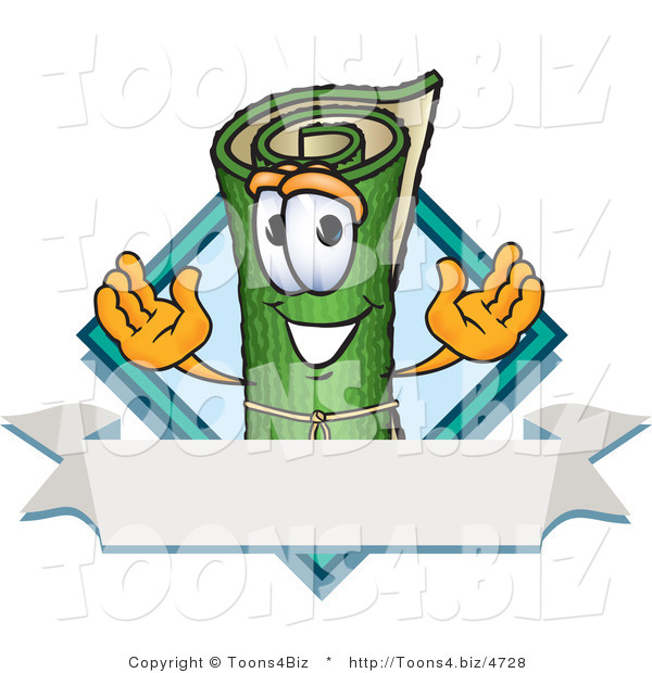 Vector Illustration of a Carpet Roll Mascot with a Blank Label