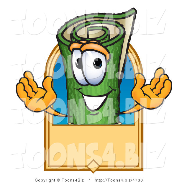 Vector Illustration of a Carpet Roll Mascot with a Blank Tan Label